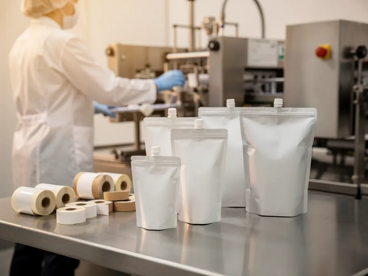 Private label ambalaj ve etiketleme akışını temsil eden görsel